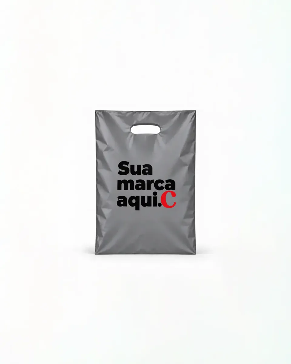 Sacola de Plástico Alça Vazada · Prata Fosco · sem impressão
