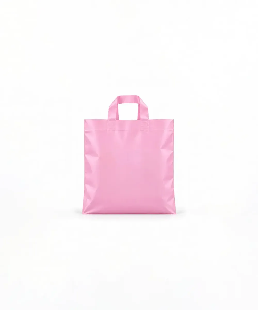 Sacola de Plástico Alça Fita · Rosa Bebê Fosco · sem impressão