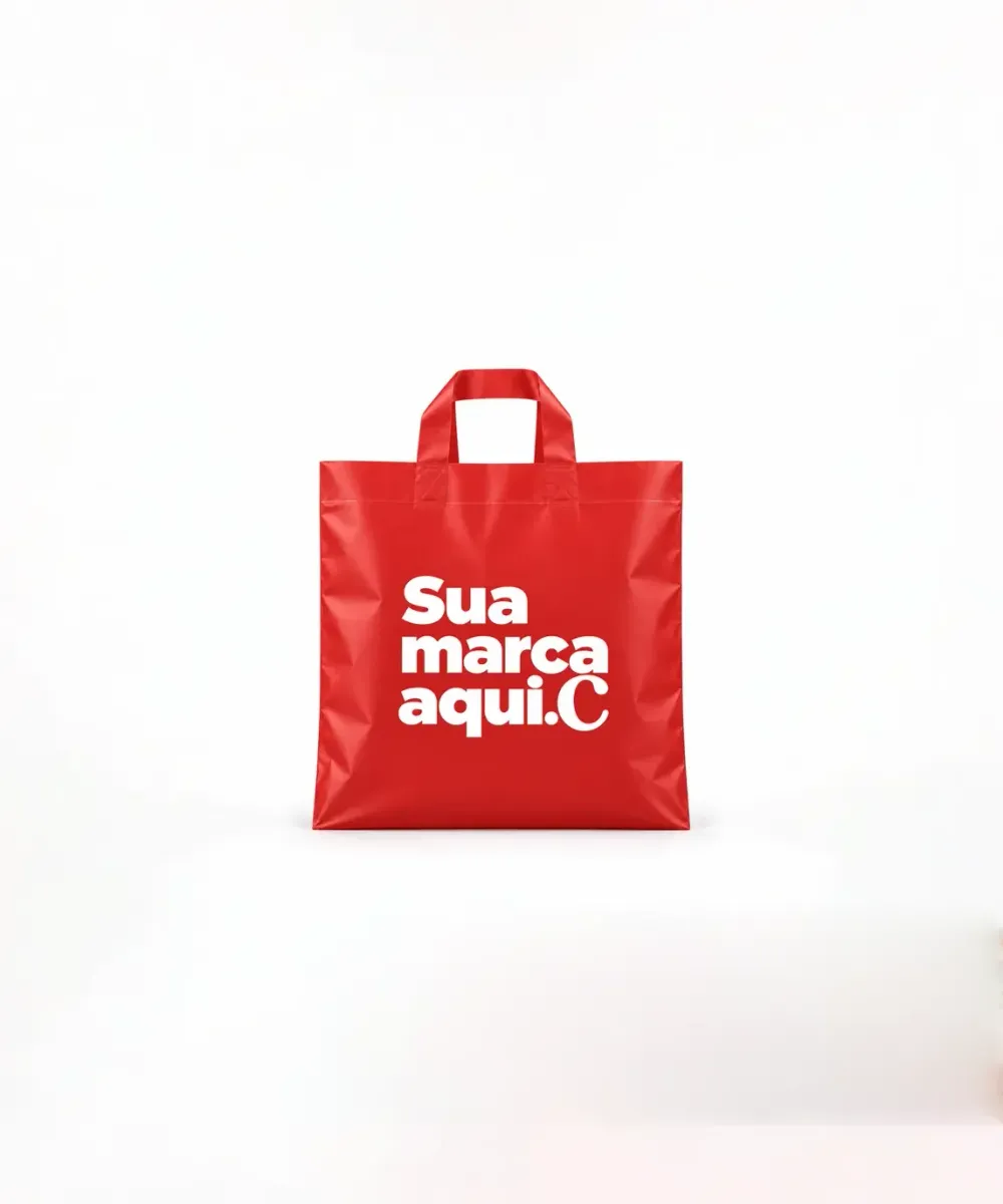 Sacola de Plástico Alça Fita · Vermelho Fosco · com a sua marca