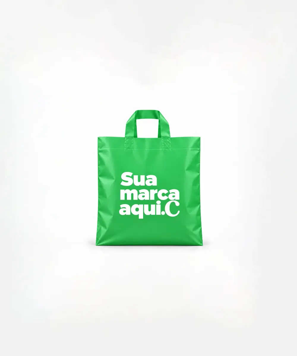Sacola de Plástico Alça Fita · Verde Limão Fosco · com a sua marca