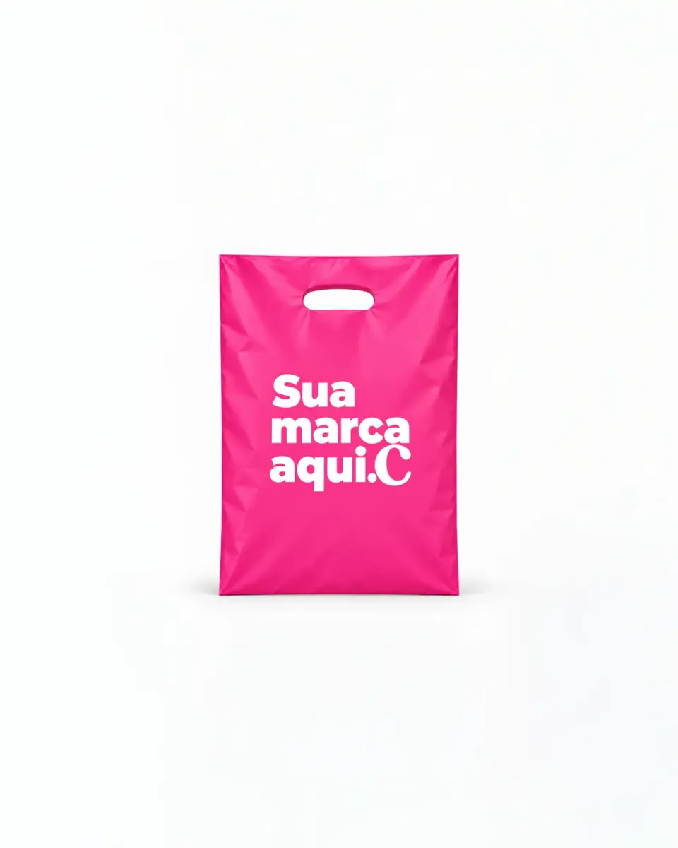 Sacola de Plástico Alça Vazada · Rosa Fosco · sem impressão