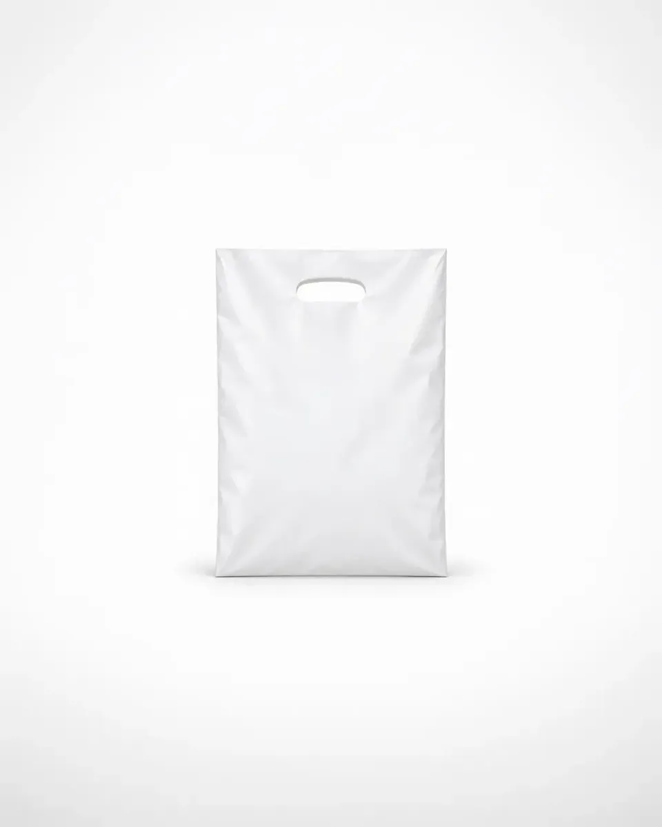 Sacola de Plástico Alça Vazada · Branco Fosco · sem impressão