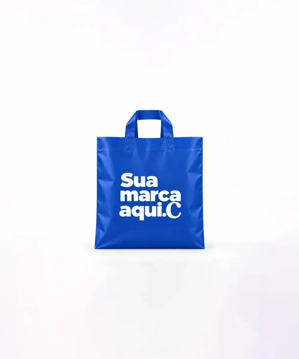 Sacola de Plástico Alça Fita · Azul Royal Fosco · com a sua marca