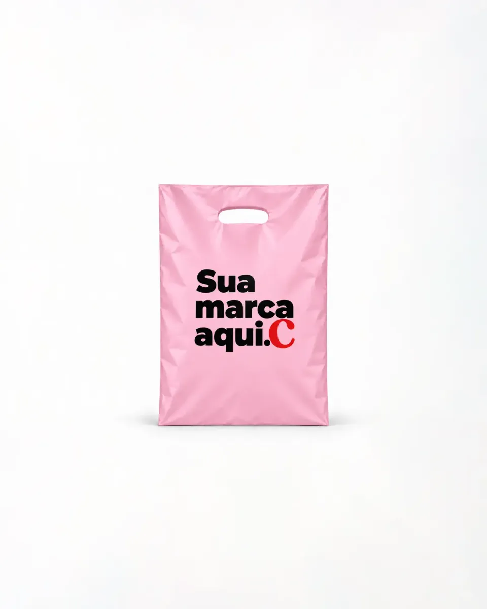 Sacola de Plástico Alça Vazada · Rosa Bebê Fosco · sem impressão